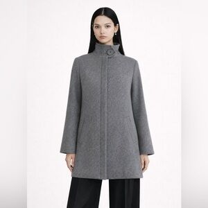 ZARA - Woman Grey Wool Blend Coat | Structured Collar Minimal Coat
